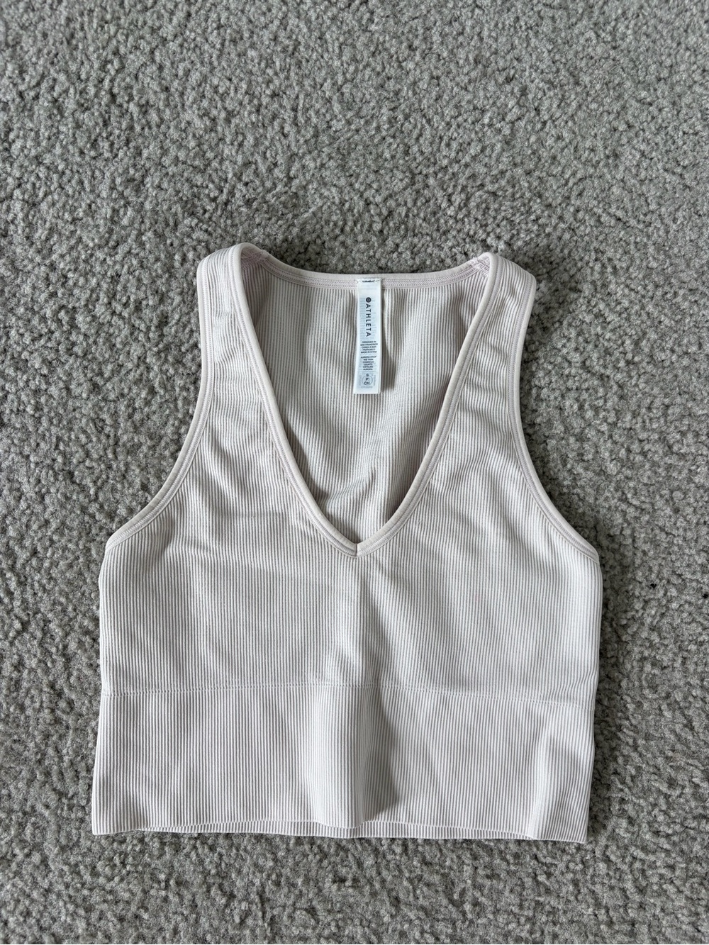 Athleta Cream Ribbed V-Neck Tank Top